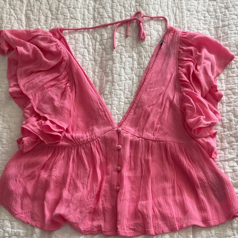 Elegant Pink Ruffled Blouse